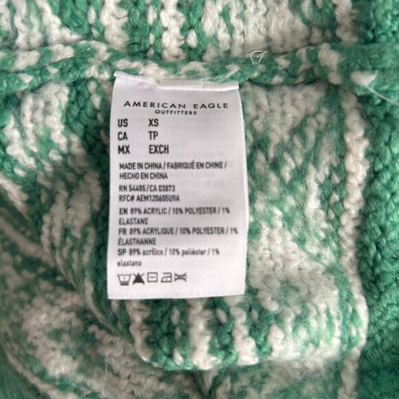 NWT American Eagle Green/White Geometric Pull Over Oversized Cropped Sweater-XS - Picture 5 of 9